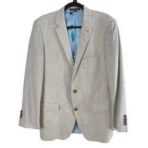 Indichino Size 42R Men Linen Sport Coat Blazer Beige Formal Work Vacation Resort